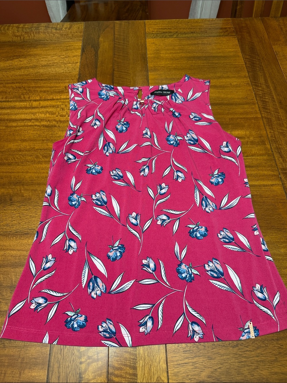 Ivanka Trump Fuchsia Floral Blouse with Blue Accents